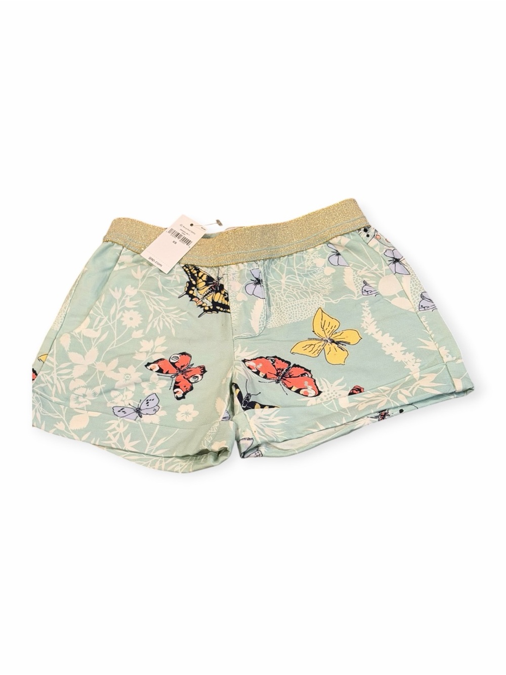 GAP Mint Floral & Butterfly Shorts with Gold Waistband, Size XS